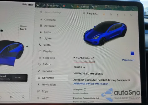 2021 Tesla Model 3 z USA, uszkodzony, nr VIN 5YJ3E1EC7MF059612